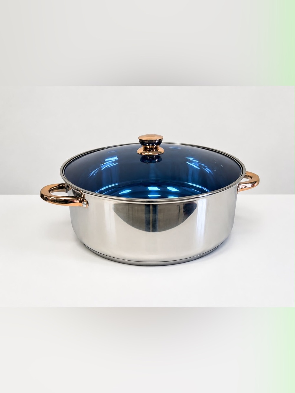 Stainless Steel Covered Casserole with Blue Glass Lid